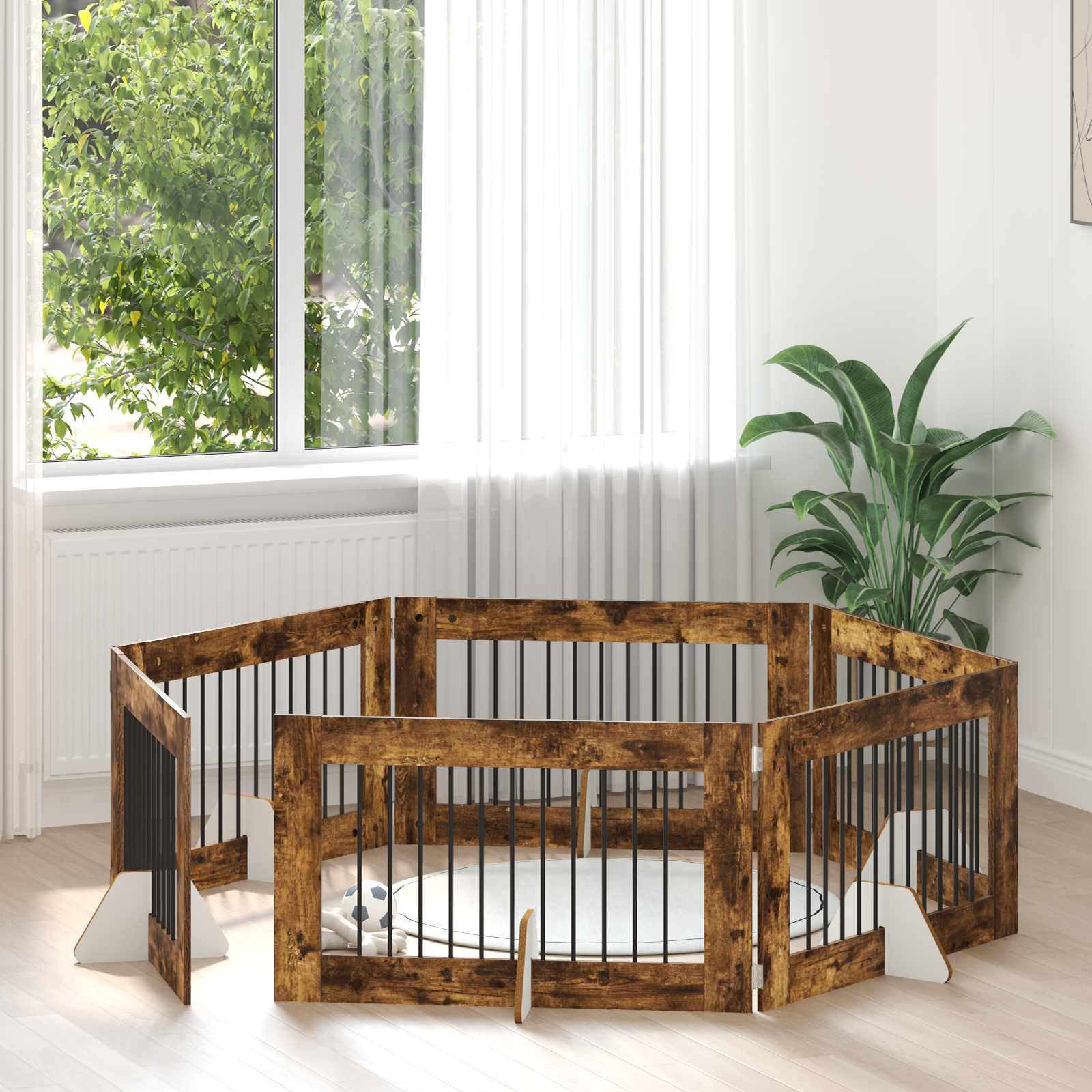 vidaXL Bramka dla psów z podpórkami 6 pcs Dąb wędzony 100 x 60 cm