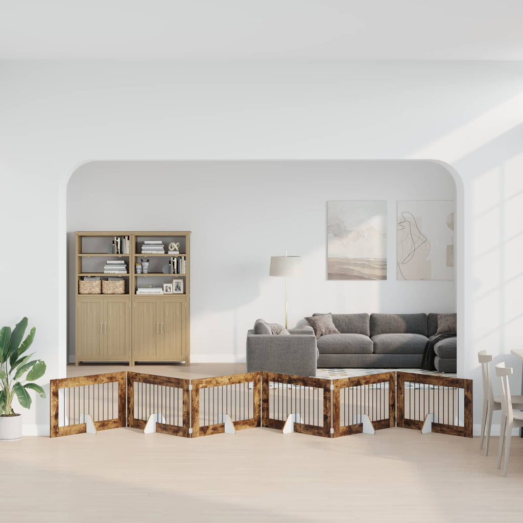 vidaXL Bramka dla psów z podpórkami 6 pcs Dąb wędzony 100 x 60 cm