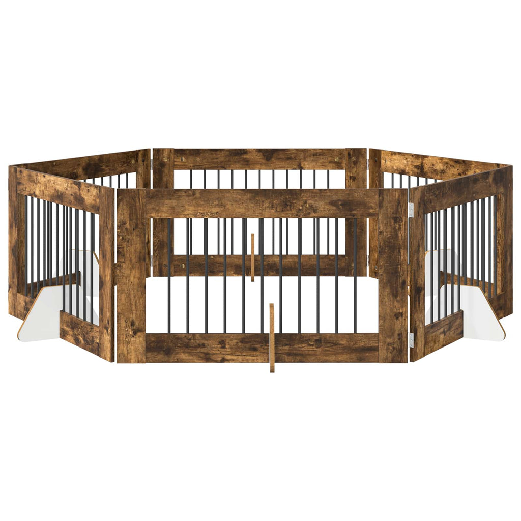 vidaXL Bramka dla psów z podpórkami 6 pcs Dąb wędzony 100 x 60 cm