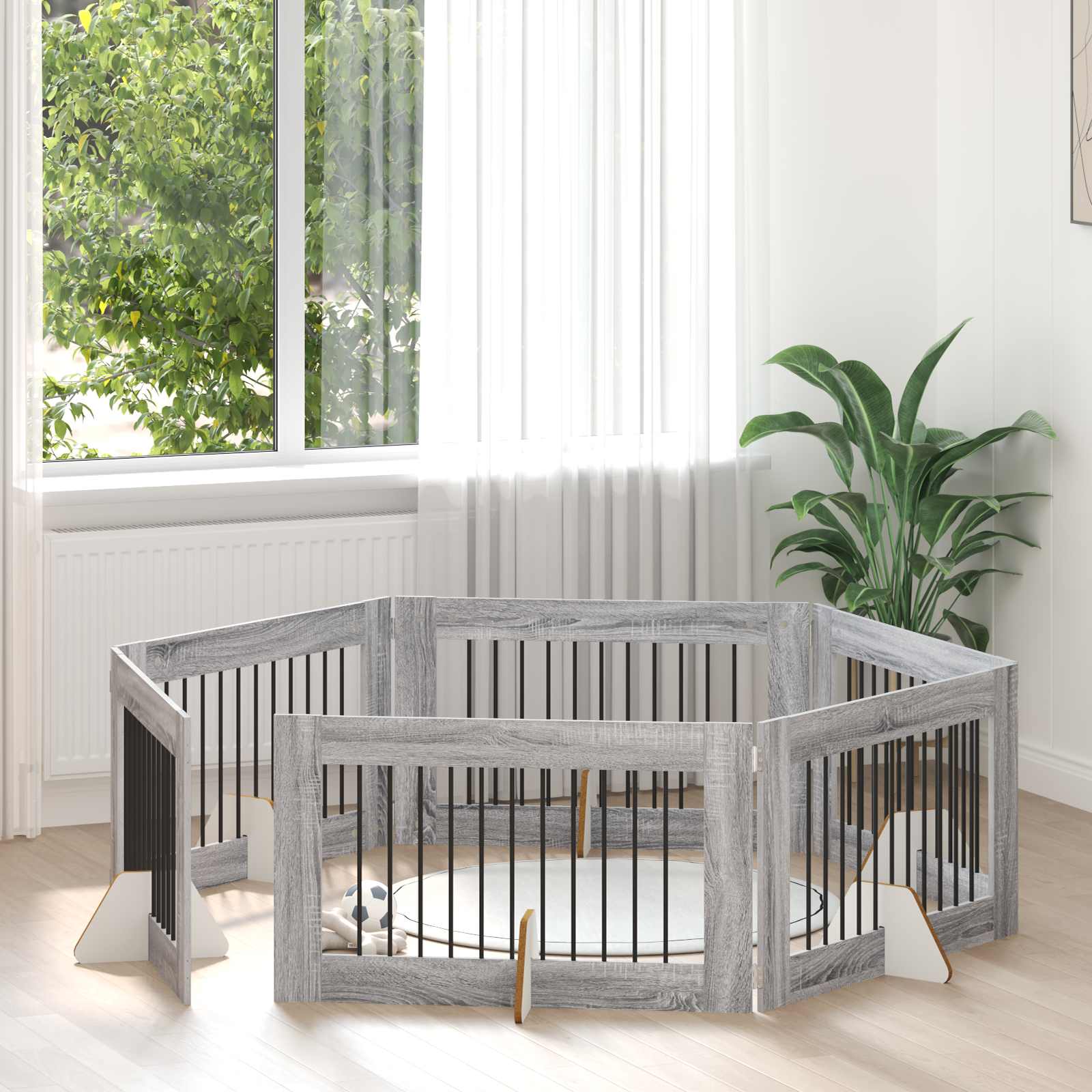 vidaXL Bramka dla psów z podpórkami 6 pcs Szary Sonoma 100 x 60 cm