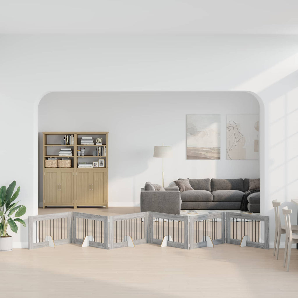 vidaXL Bramka dla psów z podpórkami 6 pcs Szary Sonoma 100 x 60 cm