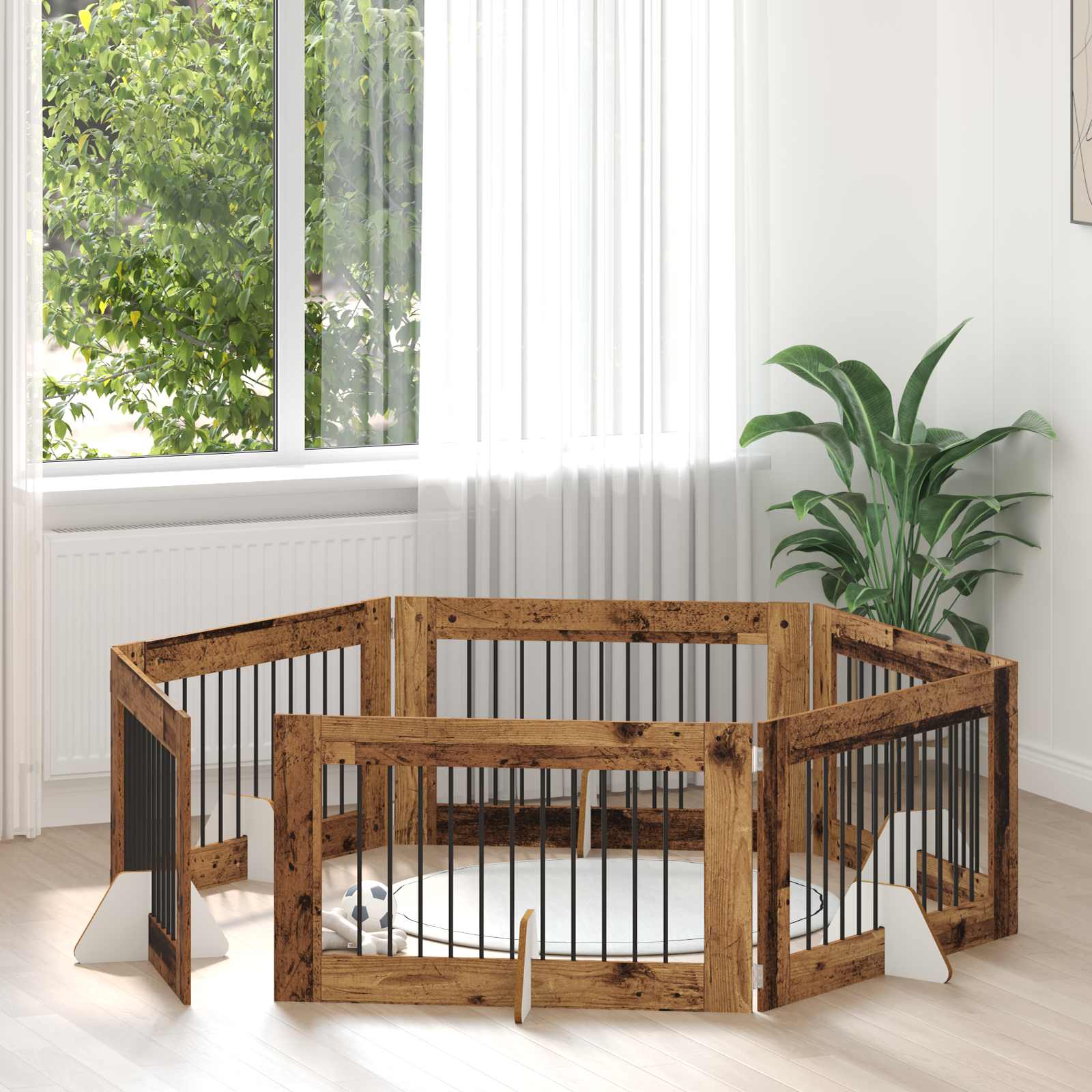 vidaXL Bramka dla psów z podpórkami 6 pcs Stare drewno 100 x 60 cm
