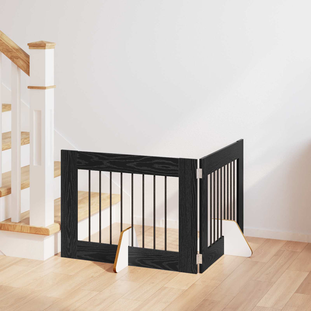 vidaXL Bramka dla psów z podpórkami 2 pcs Czarny dąb 80 x 60 cm