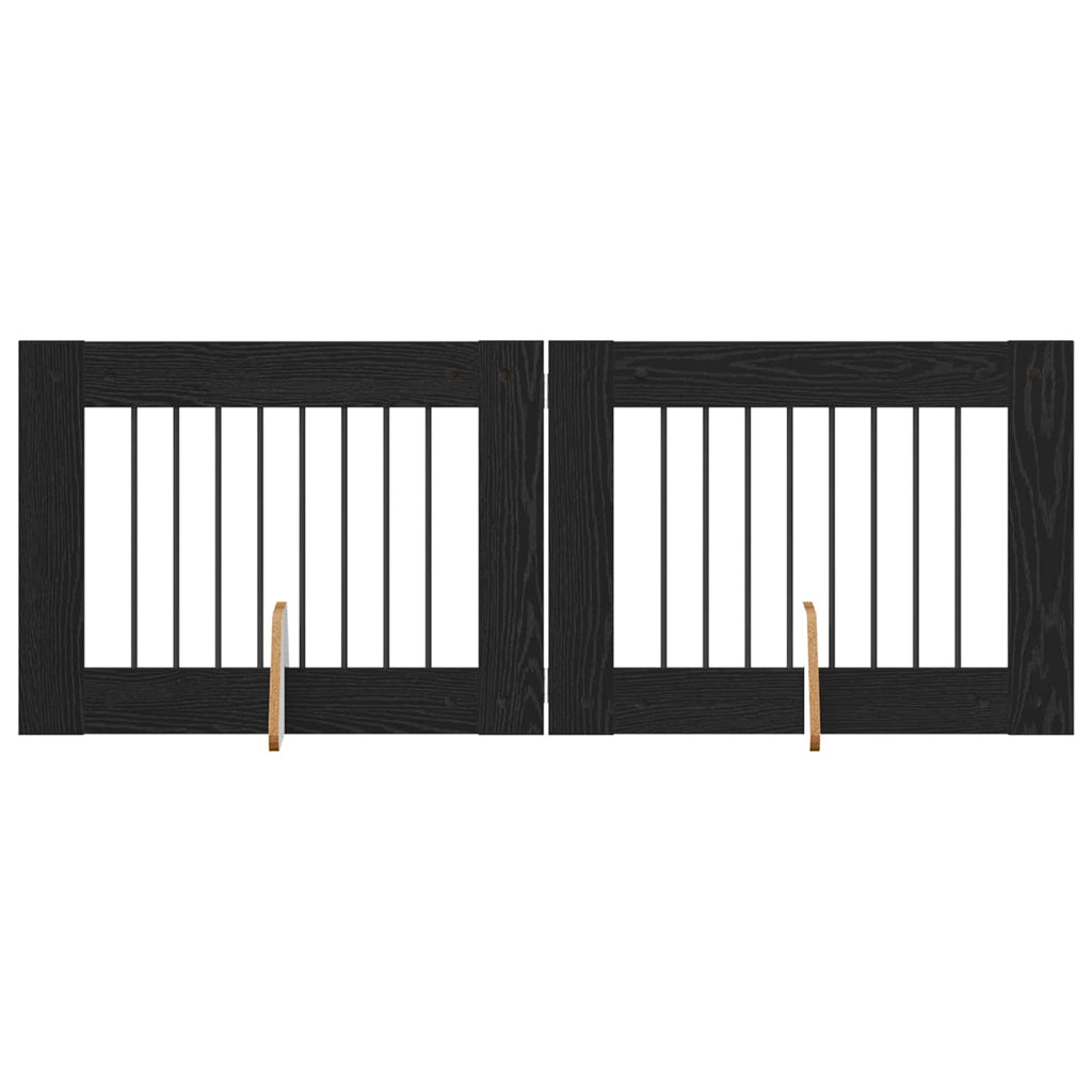 vidaXL Bramka dla psów z podpórkami 2 pcs Czarny dąb 80 x 60 cm