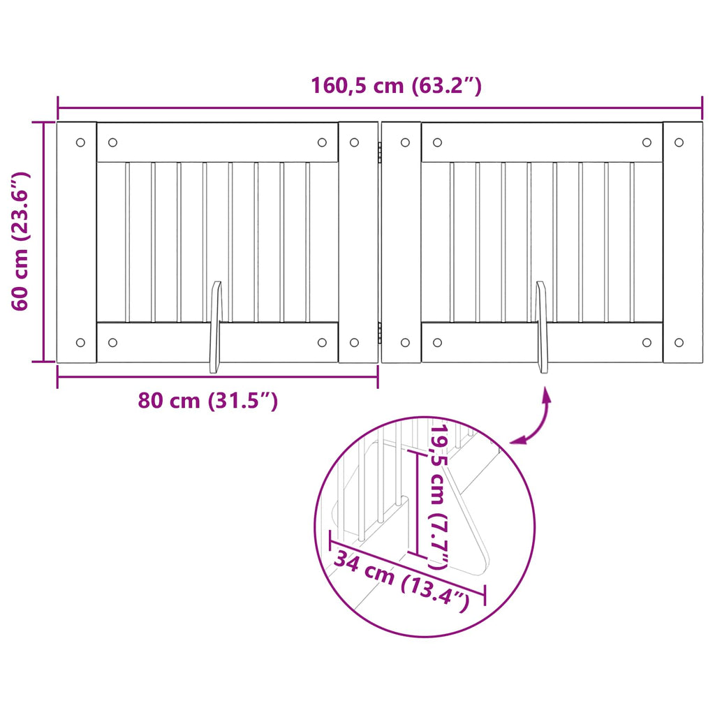 vidaXL Bramka dla psów z podpórkami 2 pcs Czarny dąb 80 x 60 cm