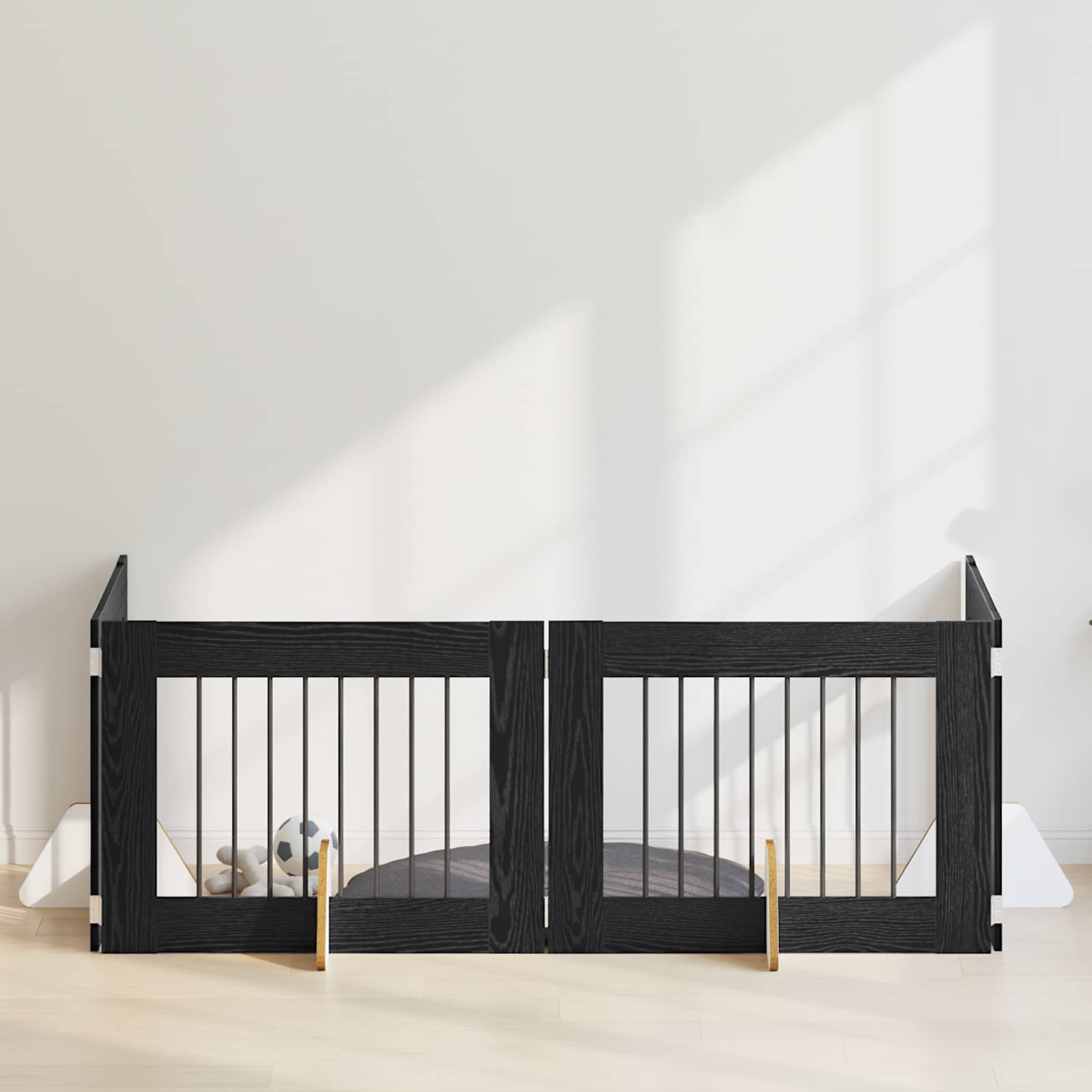 vidaXL Bramka dla psów z podpórkami 4 pcs Czarny dąb 80 x 60 cm