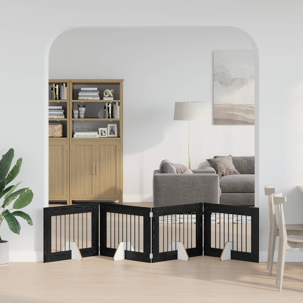 vidaXL Bramka dla psów z podpórkami 4 pcs Czarny dąb 80 x 60 cm