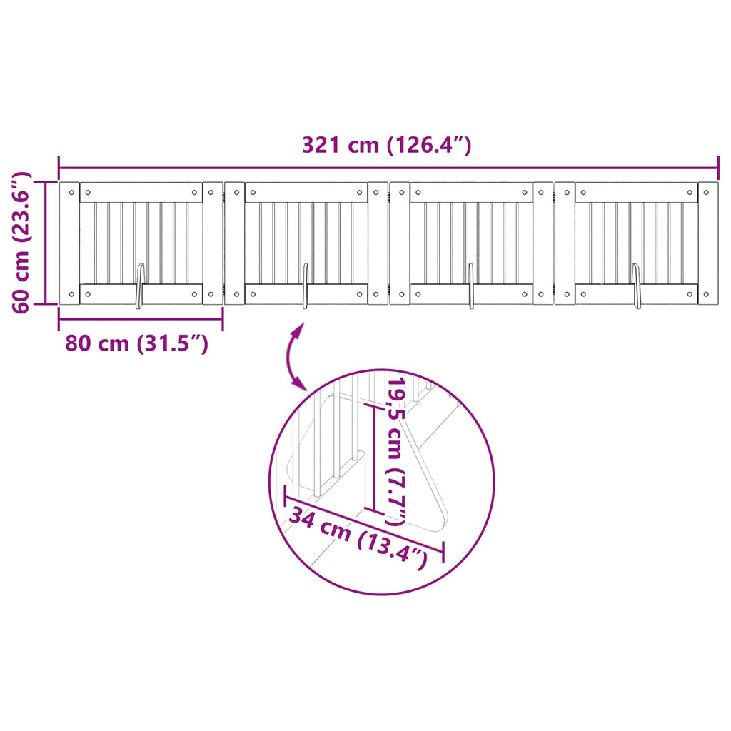 vidaXL Bramka dla psów z podpórkami 4 pcs Czarny dąb 80 x 60 cm
