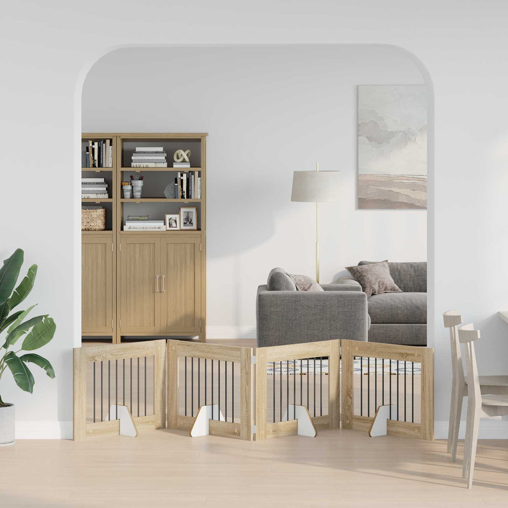 vidaXL Składana bramka dla psa z podpórkami 4 szt. dąb Sonoma 321 cm