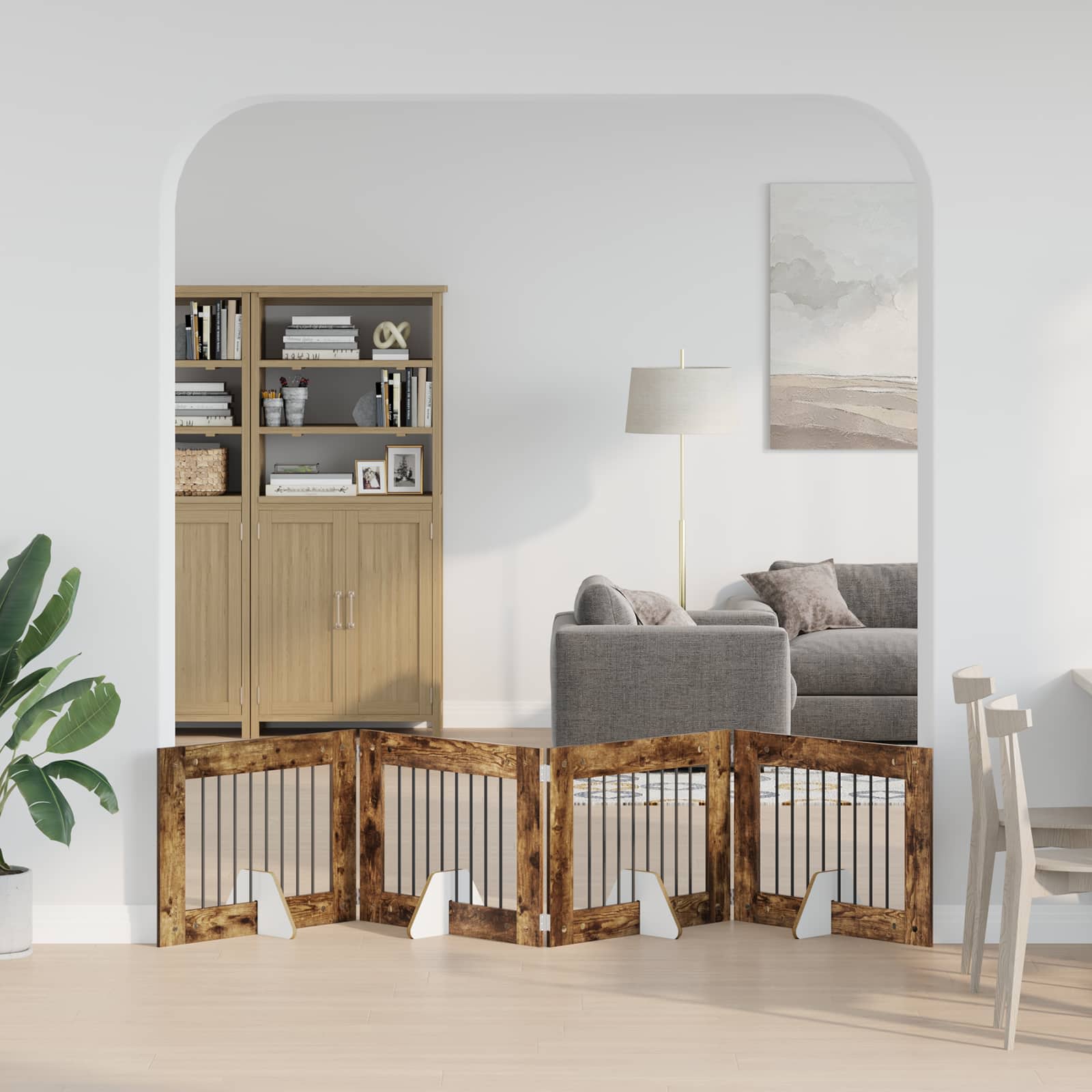 vidaXL Bramka dla psów z podpórkami 4 pcs Dąb wędzony 80 x 60 cm