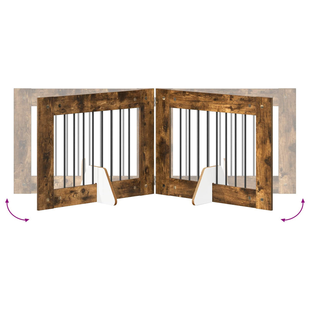 vidaXL Bramka dla psów z podpórkami 4 pcs Dąb wędzony 80 x 60 cm