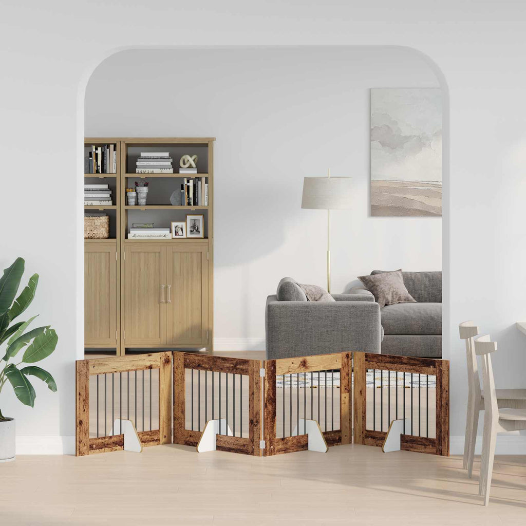 vidaXL Bramka dla psów z podpórkami 4 pcs Stare drewno 80 x 60 cm