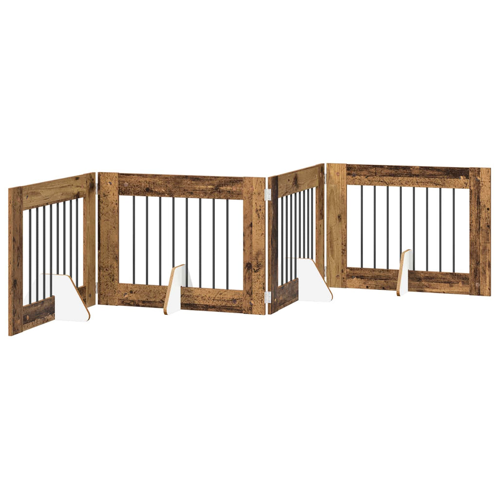 vidaXL Bramka dla psów z podpórkami 4 pcs Stare drewno 80 x 60 cm