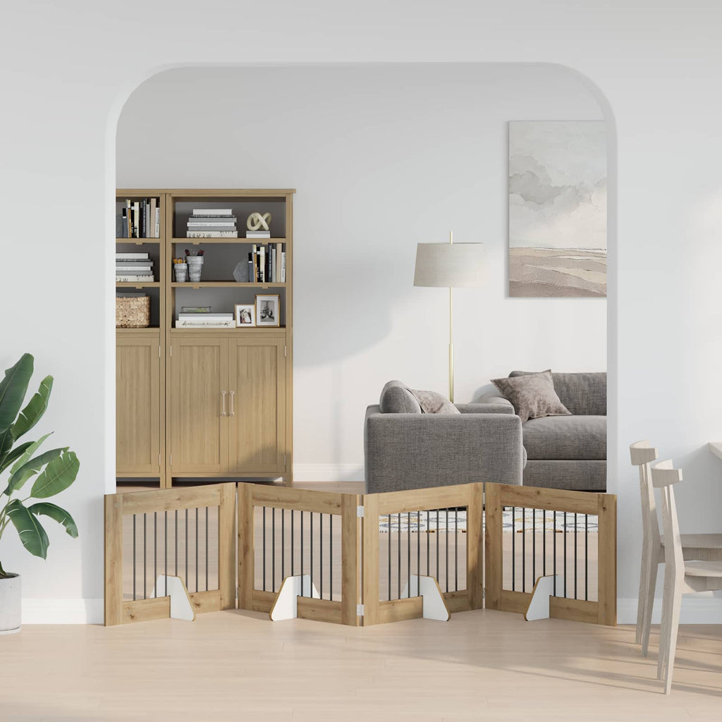 vidaXL Składana bramka dla psa z podpórkami 4 szt. Dąb artisan 321 cm