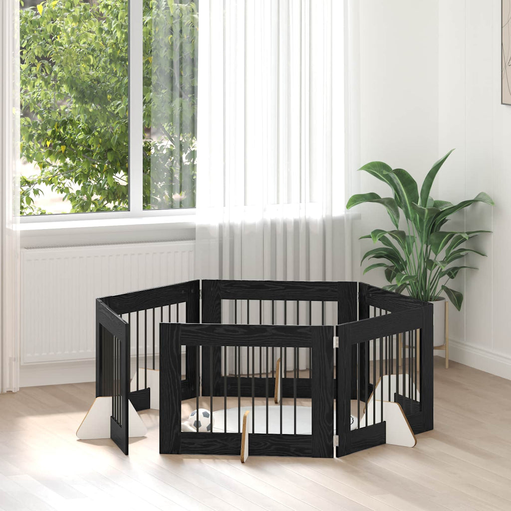 vidaXL Bramka dla psów z podpórkami 6 pcs Czarny dąb 80 x 60 cm