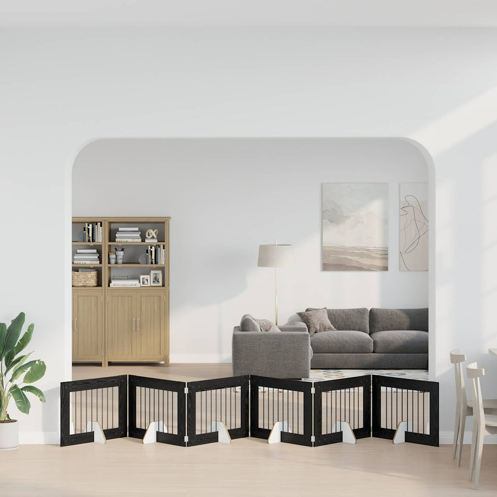 vidaXL Bramka dla psów z podpórkami 6 pcs Czarny dąb 80 x 60 cm