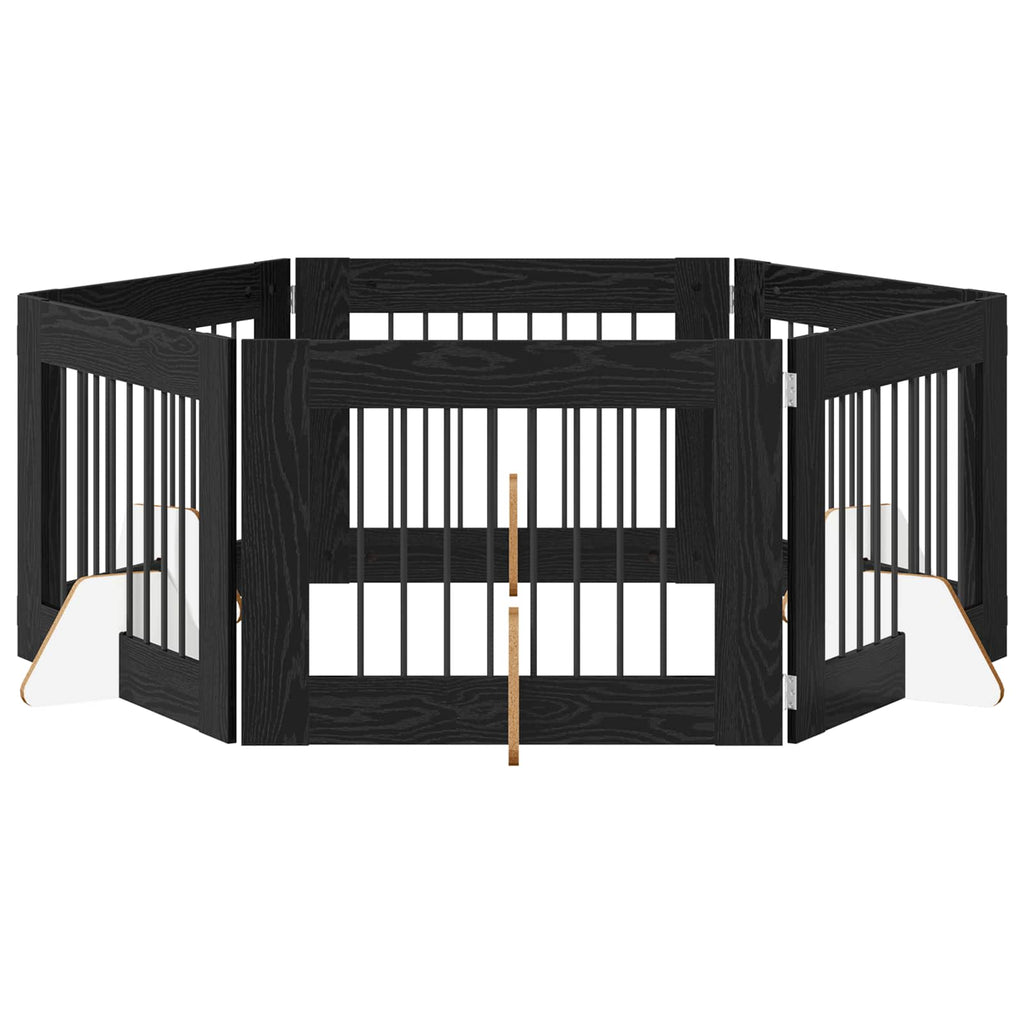 vidaXL Bramka dla psów z podpórkami 6 pcs Czarny dąb 80 x 60 cm