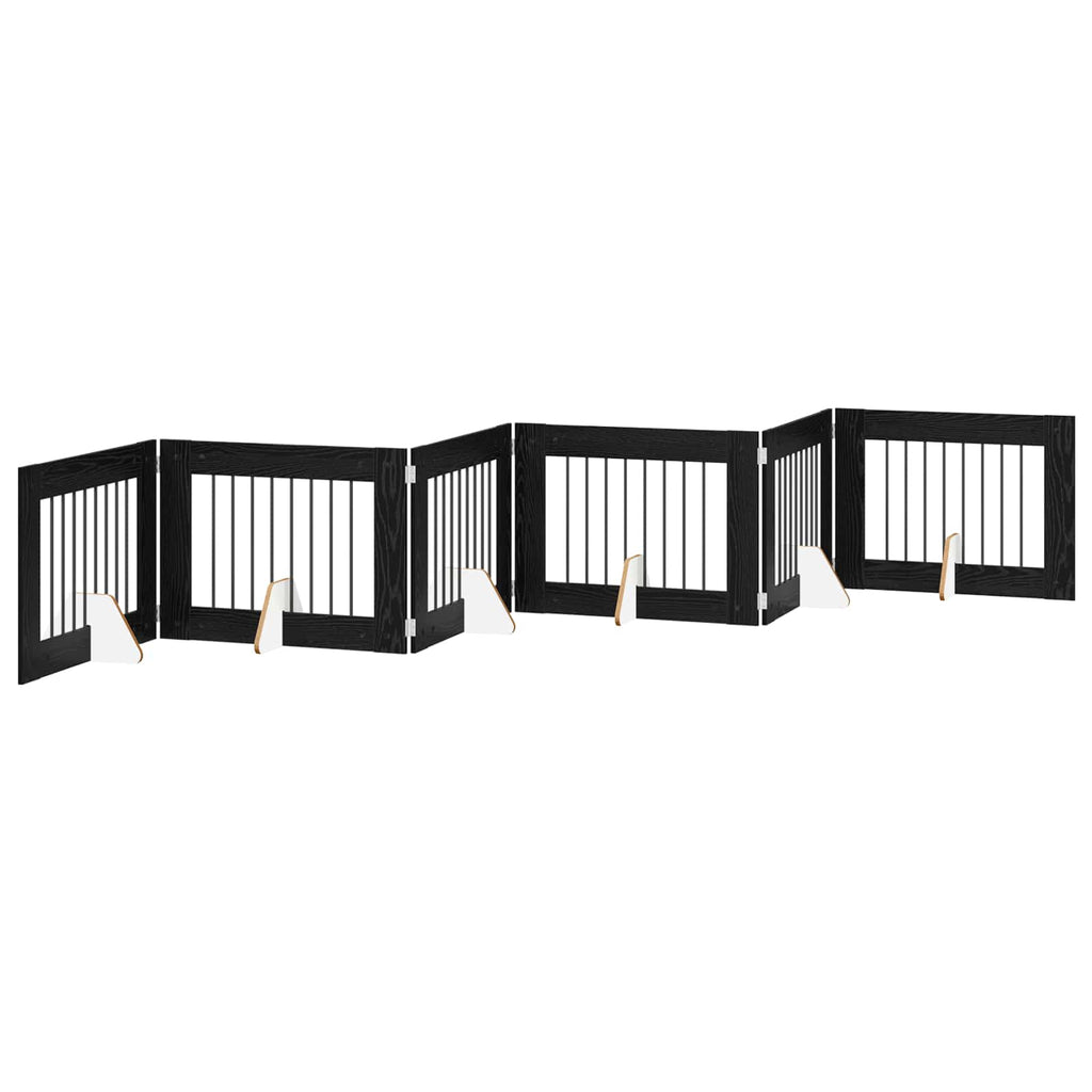 vidaXL Bramka dla psów z podpórkami 6 pcs Czarny dąb 80 x 60 cm
