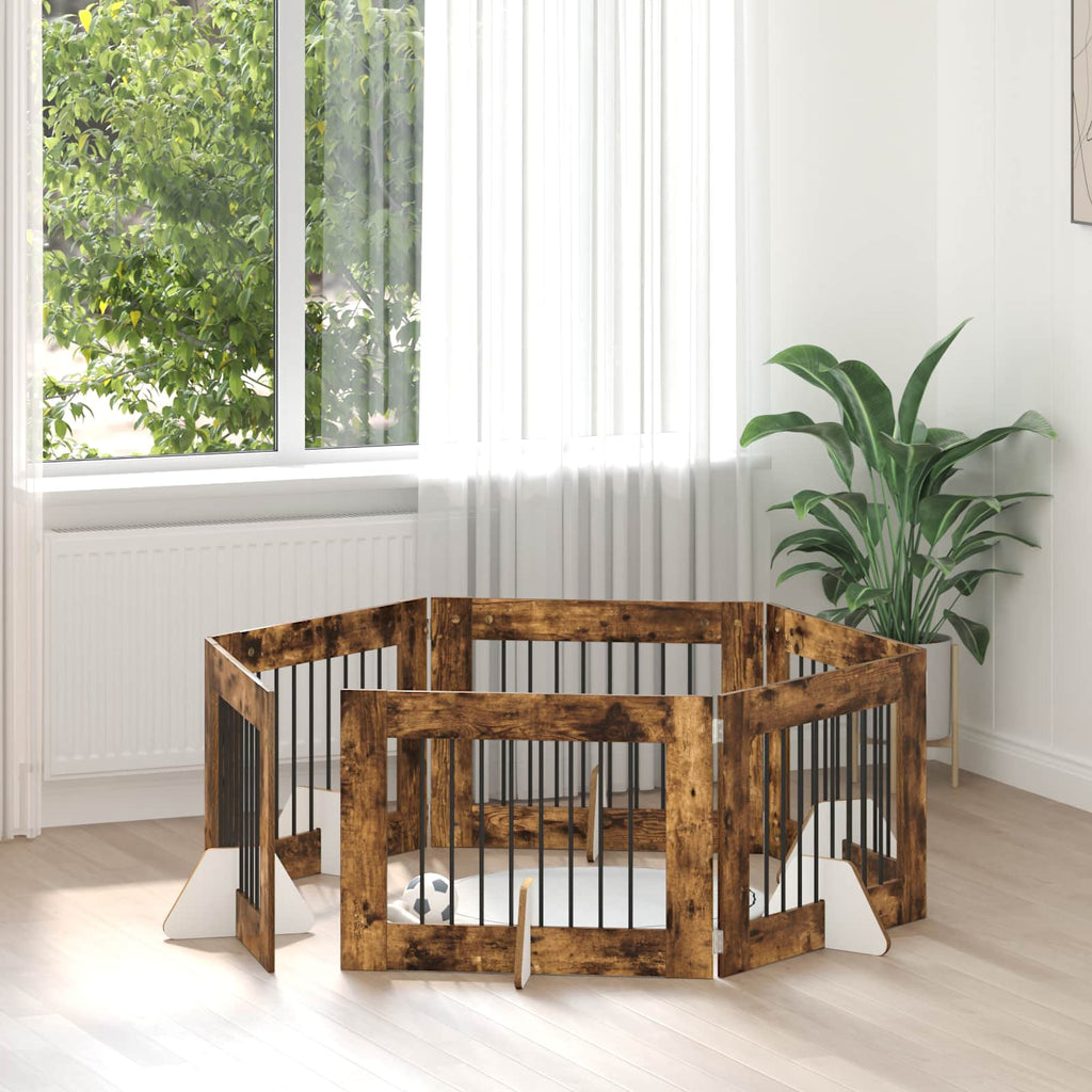 vidaXL Bramka dla psów z podpórkami 6 pcs Dąb wędzony 80 x 60 cm