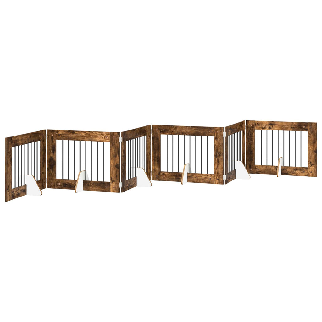 vidaXL Bramka dla psów z podpórkami 6 pcs Dąb wędzony 80 x 60 cm