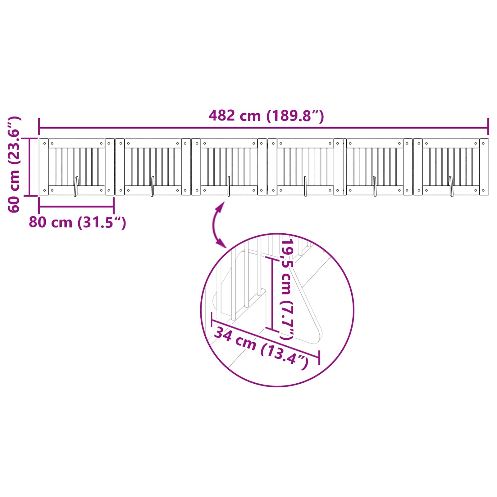 vidaXL Bramka dla psów z podpórkami 6 pcs Dąb wędzony 80 x 60 cm