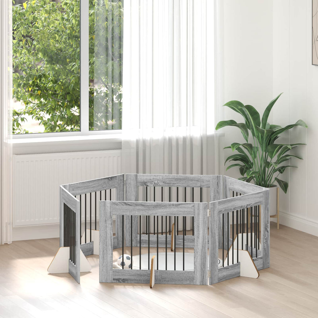 vidaXL Bramka dla psów z podpórkami 6 pcs Szary Sonoma 80 x 60 cm
