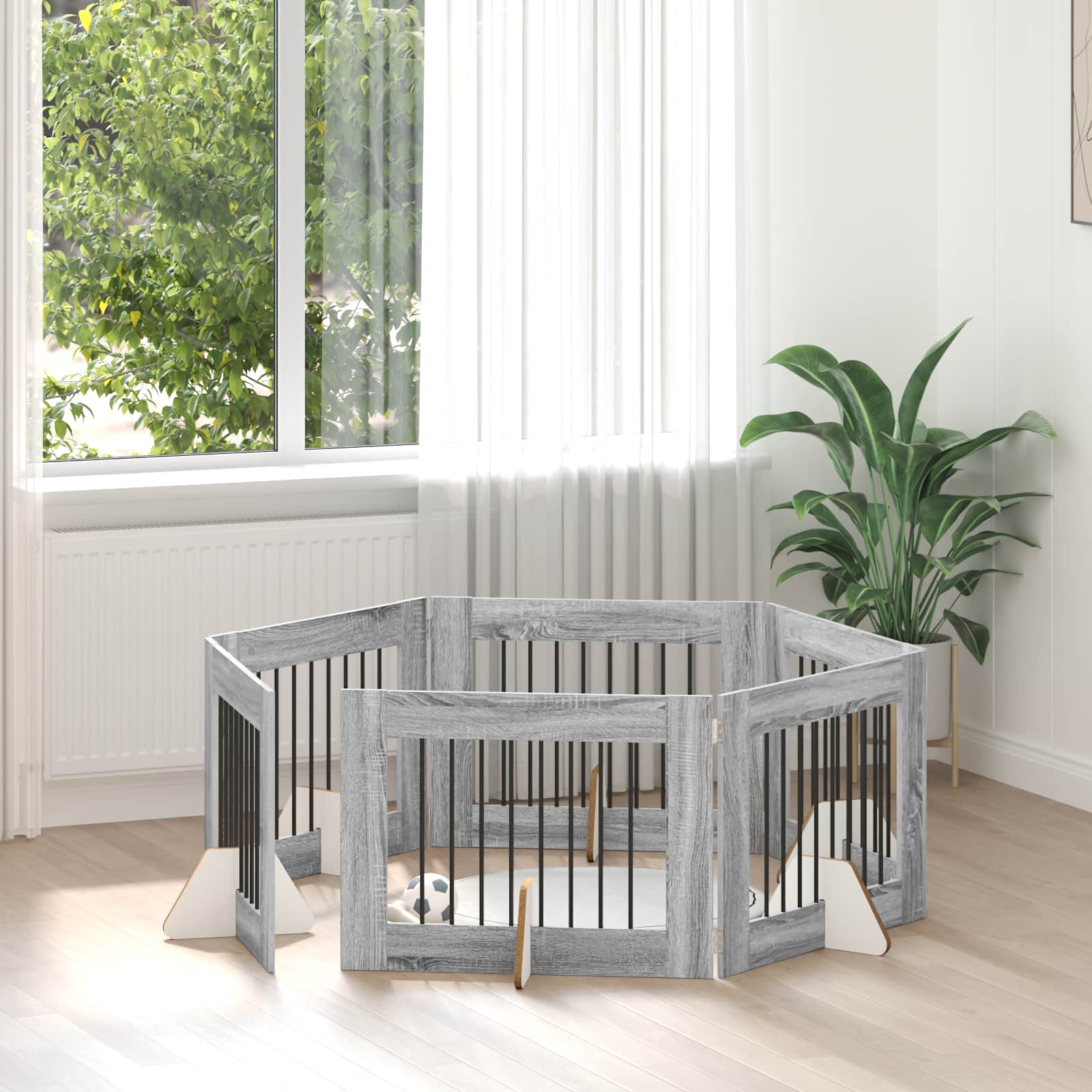vidaXL Bramka dla psów z podpórkami 6 pcs Szary Sonoma 80 x 60 cm