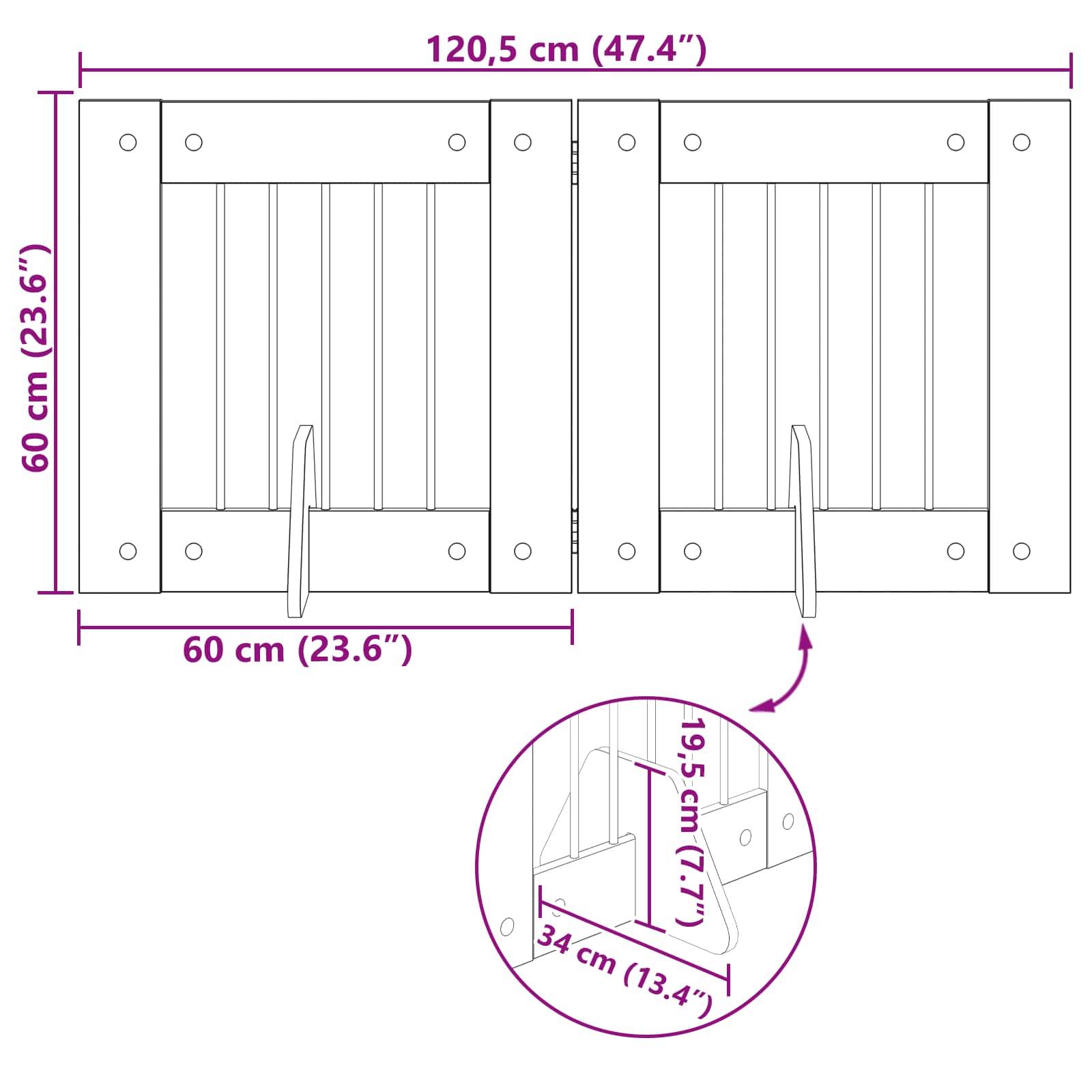 vidaXL Bramka dla psów z podpórkami 2 pcs Stare drewno 60 x 60 cm