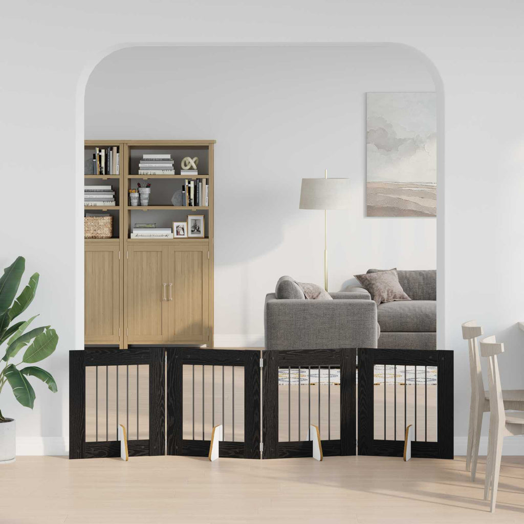 vidaXL Bramka dla psów z podpórkami 4 pcs Czarny dąb 60 x 60 cm