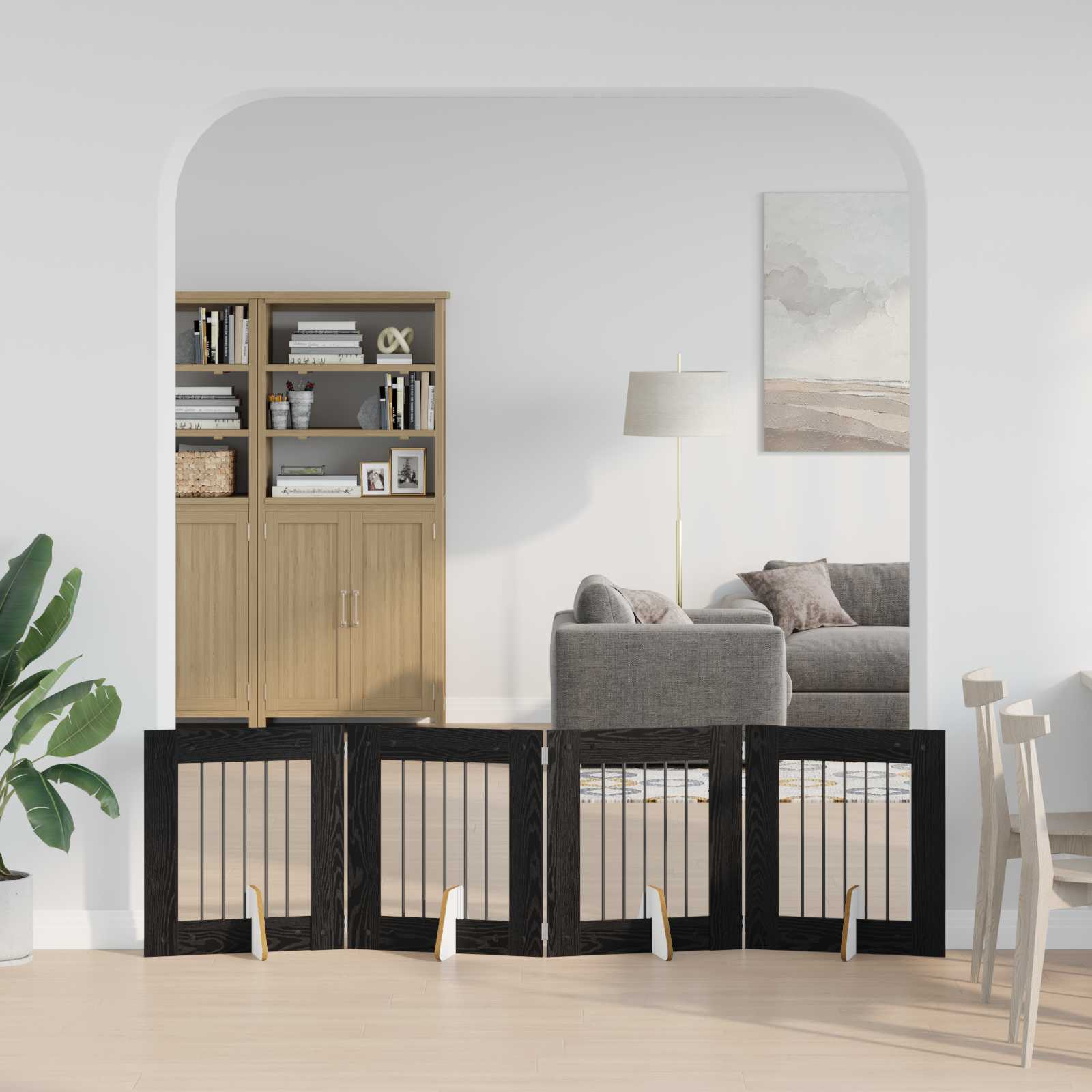 vidaXL Bramka dla psów z podpórkami 4 pcs Czarny dąb 60 x 60 cm