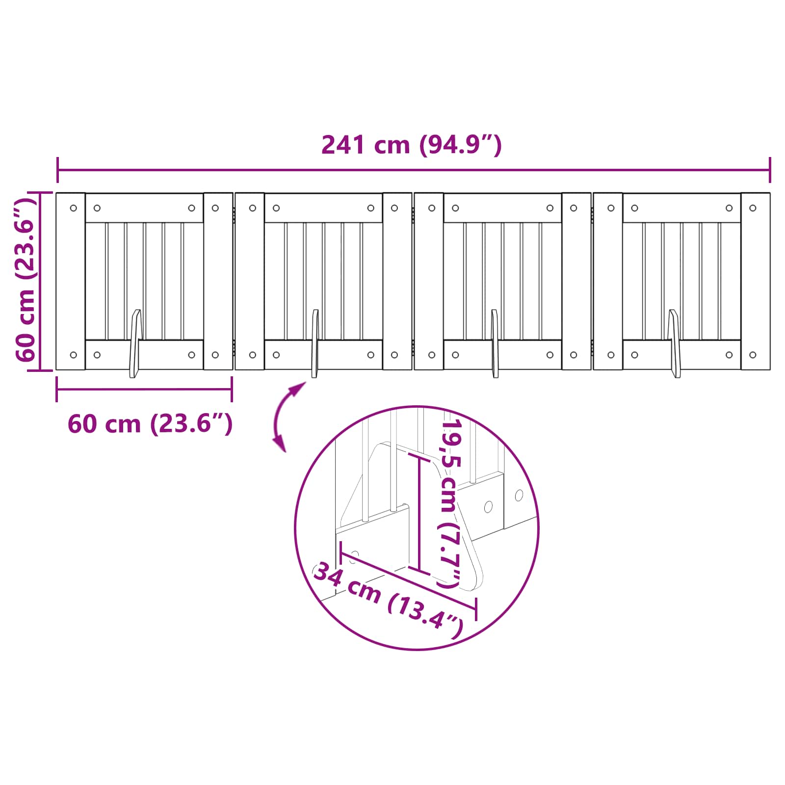 vidaXL Bramka dla psów z podpórkami 4 pcs Czarny dąb 60 x 60 cm