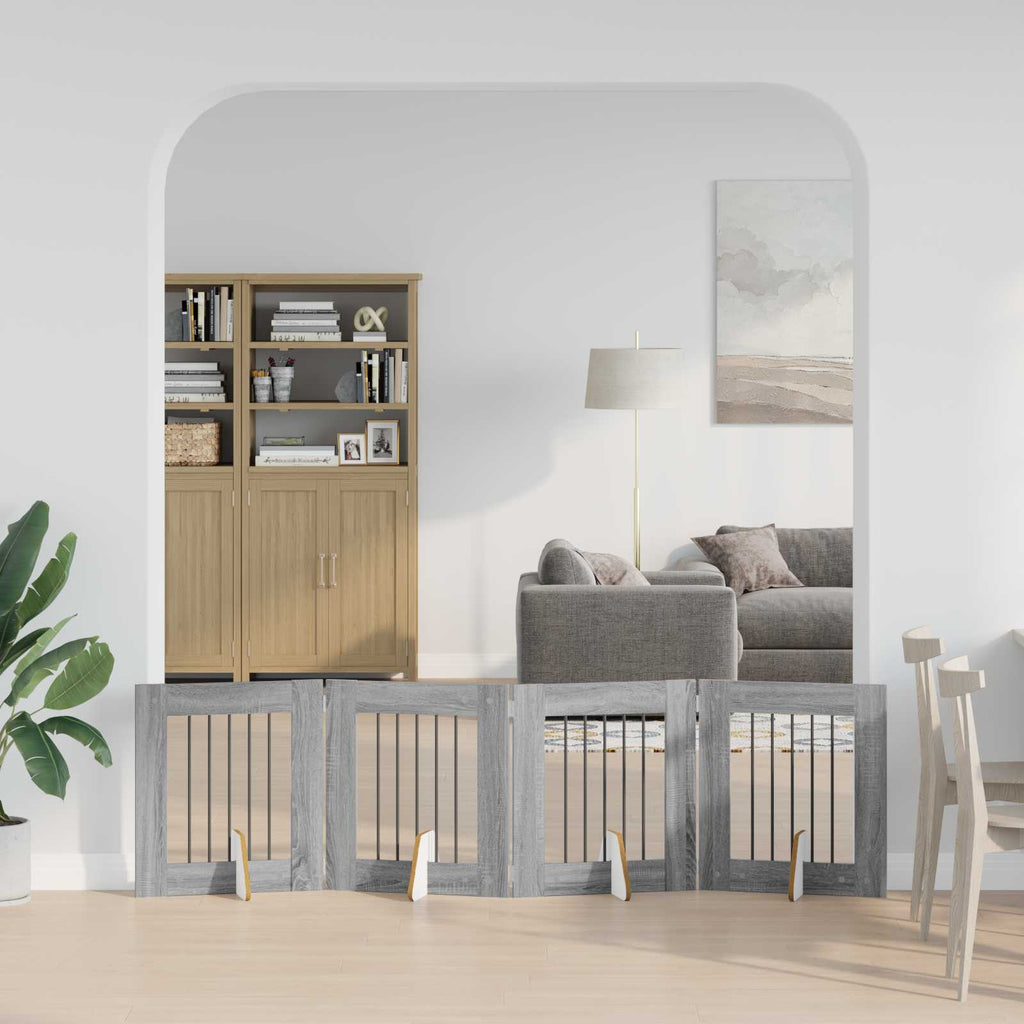 vidaXL Bramka dla psów z podpórkami 4 pcs Szary Sonoma 60 x 60 cm