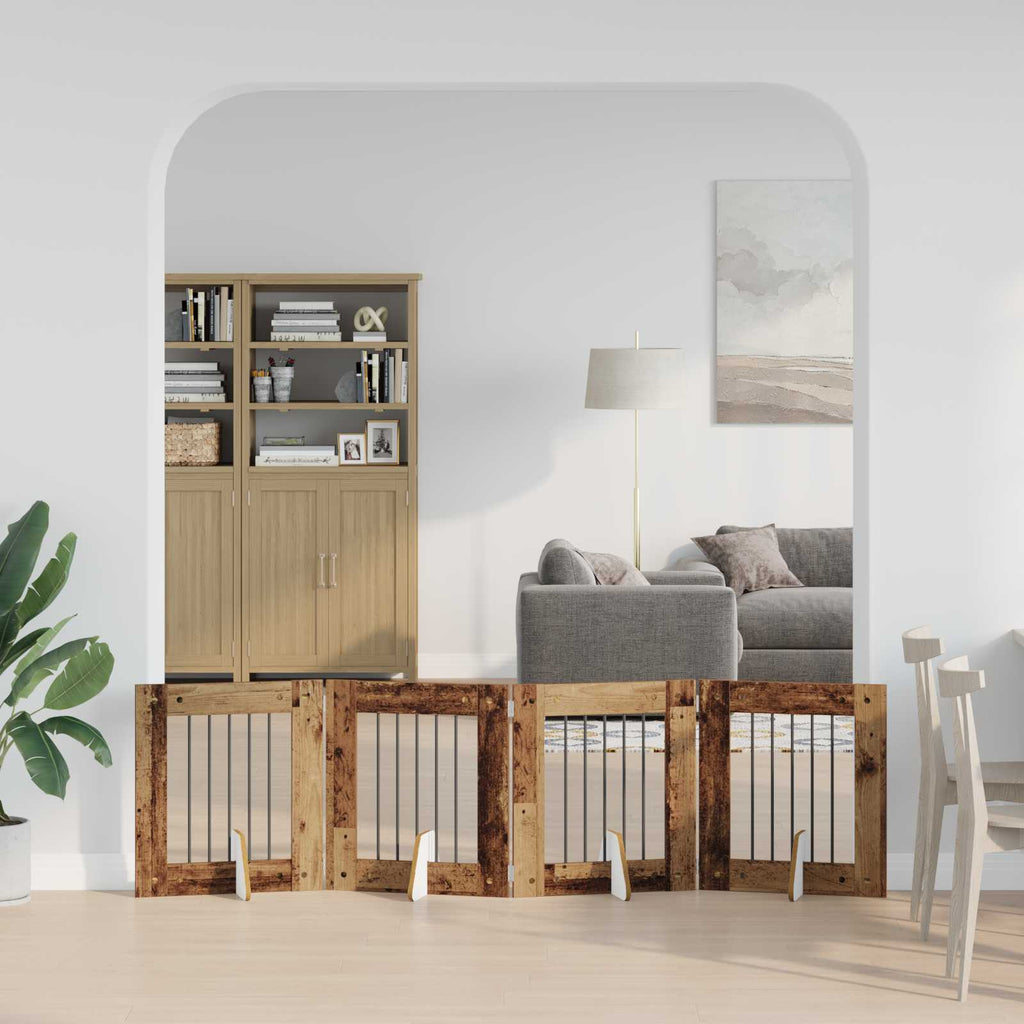 vidaXL Bramka dla psów z podpórkami 4 pcs Stare drewno 60 x 60 cm