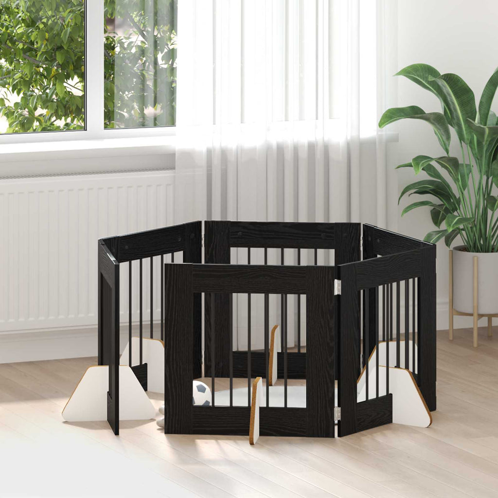 vidaXL Bramka dla psów z podpórkami 6 pcs Czarny dąb 60 x 60 cm