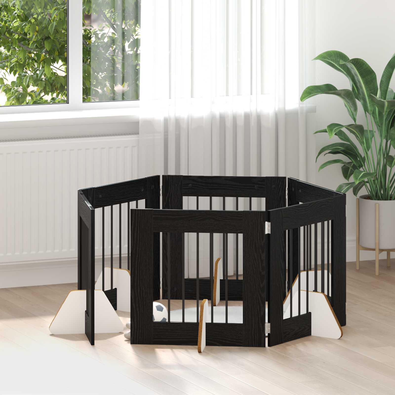 vidaXL Bramka dla psów z podpórkami 6 pcs Czarny dąb 60 x 60 cm