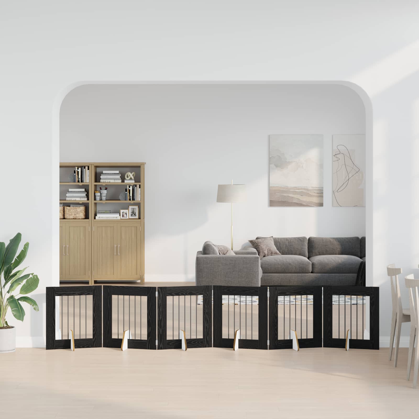 vidaXL Bramka dla psów z podpórkami 6 pcs Czarny dąb 60 x 60 cm