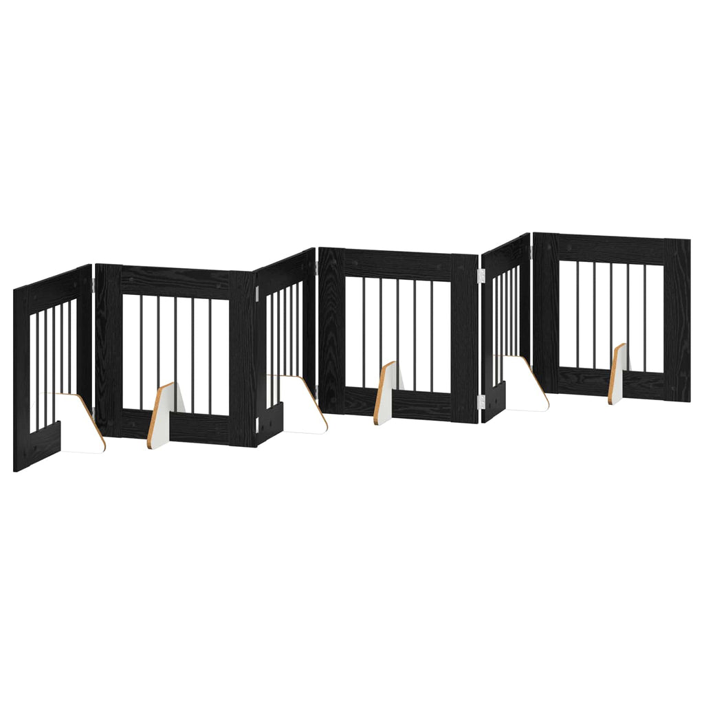 vidaXL Bramka dla psów z podpórkami 6 pcs Czarny dąb 60 x 60 cm