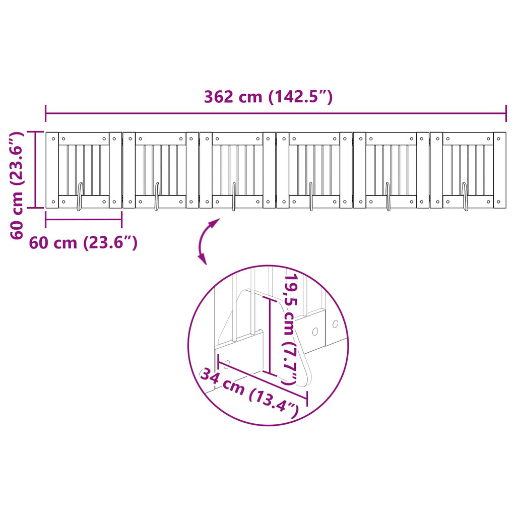 vidaXL Bramka dla psów z podpórkami 6 pcs Czarny dąb 60 x 60 cm