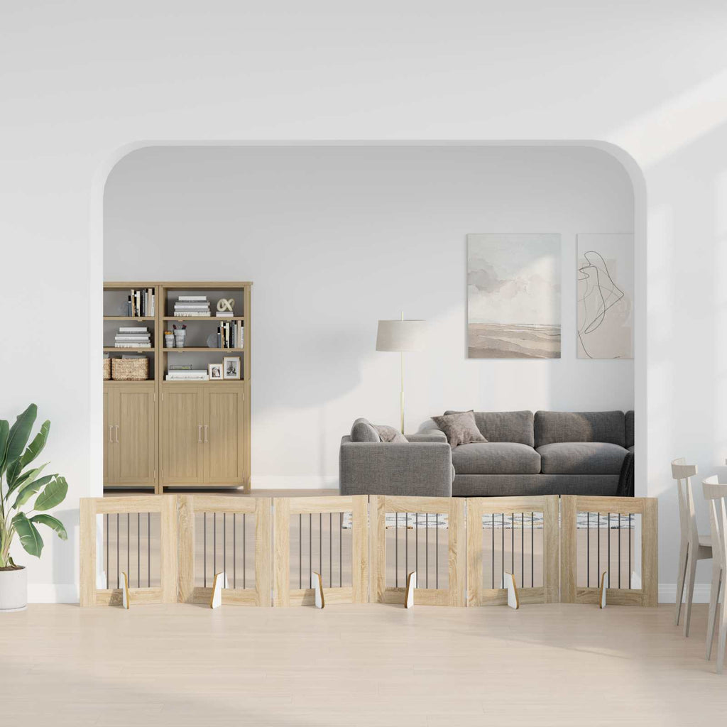 vidaXL Składana bramka dla psa z podpórkami 6 szt. dąb Sonoma 362 cm