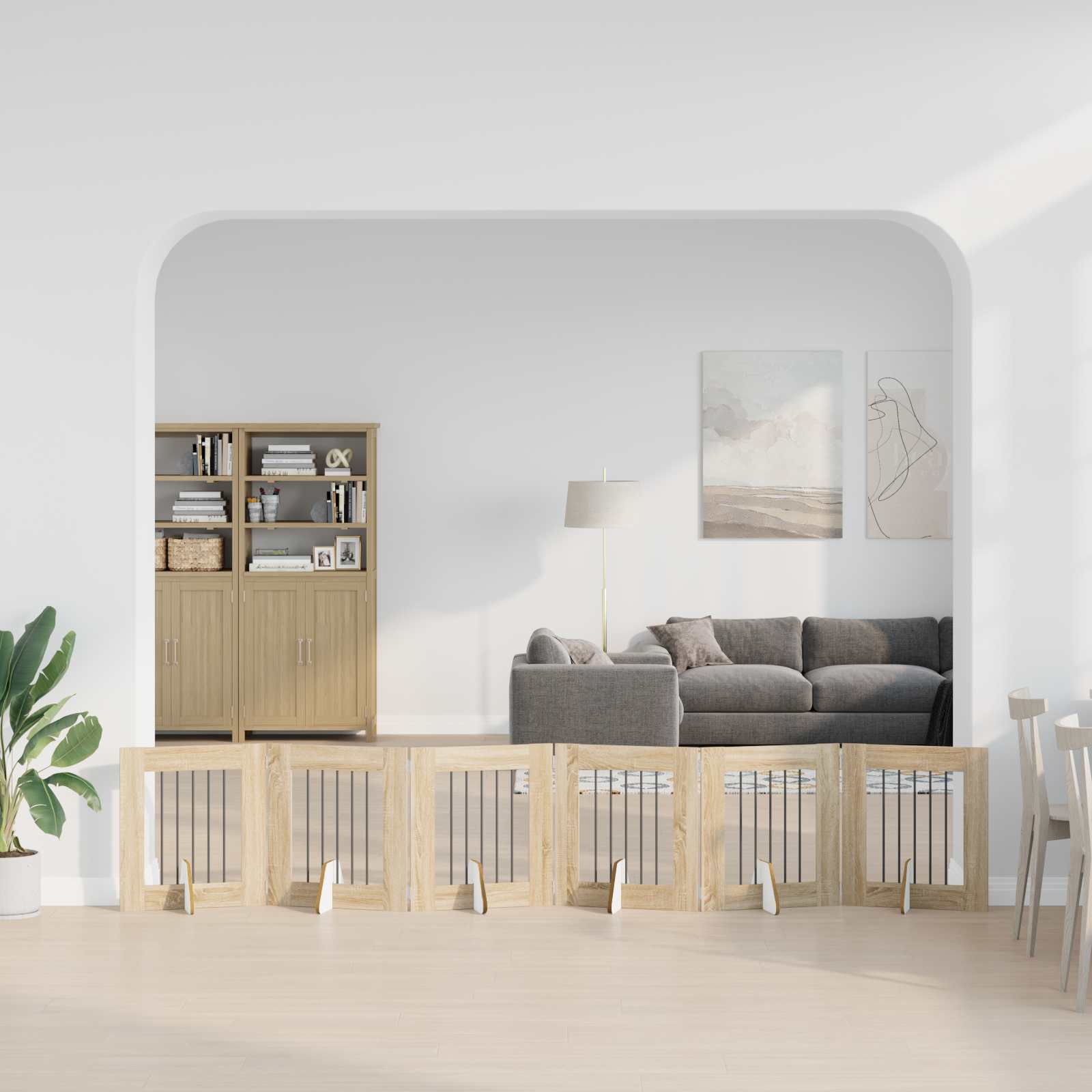 vidaXL Składana bramka dla psa z podpórkami 6 szt. dąb Sonoma 362 cm