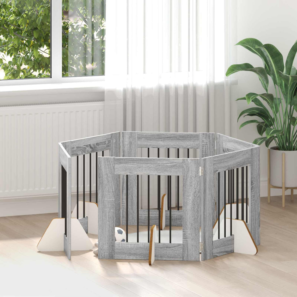 vidaXL Bramka dla psów z podpórkami 6 pcs Szary Sonoma 60 x 60 cm