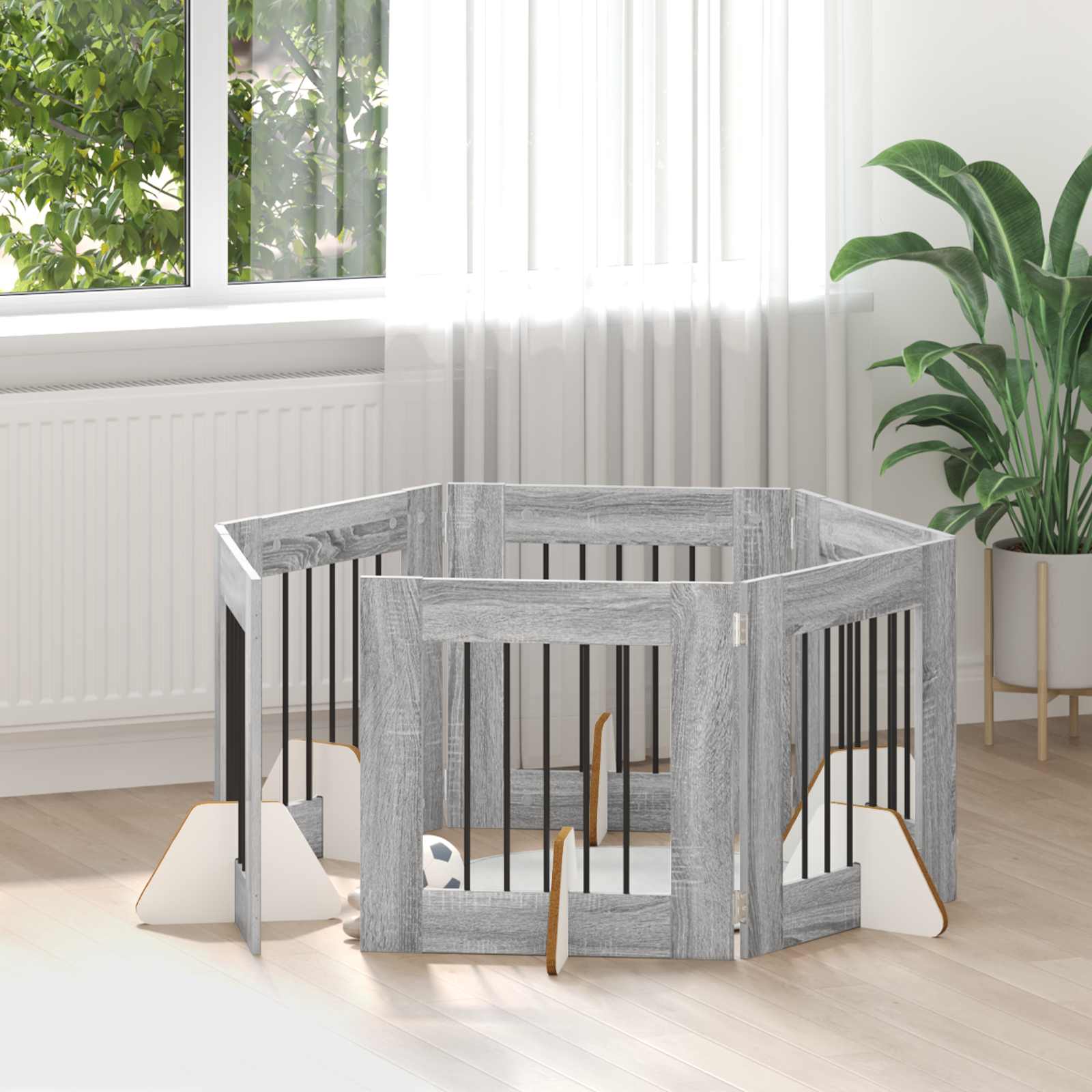 vidaXL Bramka dla psów z podpórkami 6 pcs Szary Sonoma 60 x 60 cm