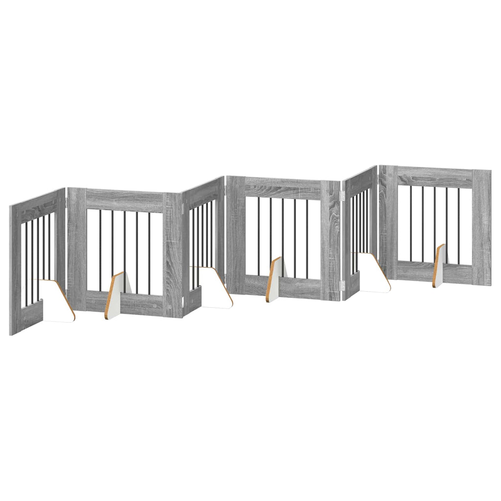vidaXL Bramka dla psów z podpórkami 6 pcs Szary Sonoma 60 x 60 cm