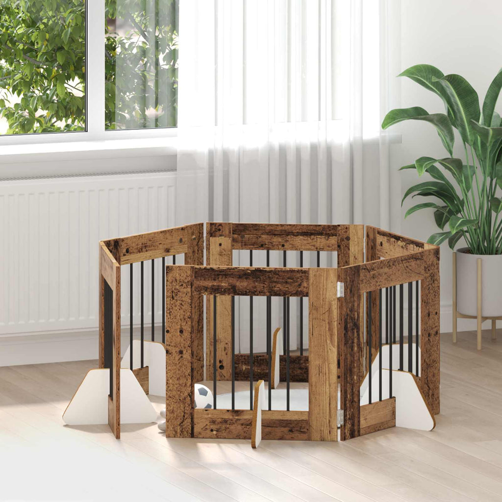 vidaXL Bramka dla psów z podpórkami 6 pcs Stare drewno 60 x 60 cm