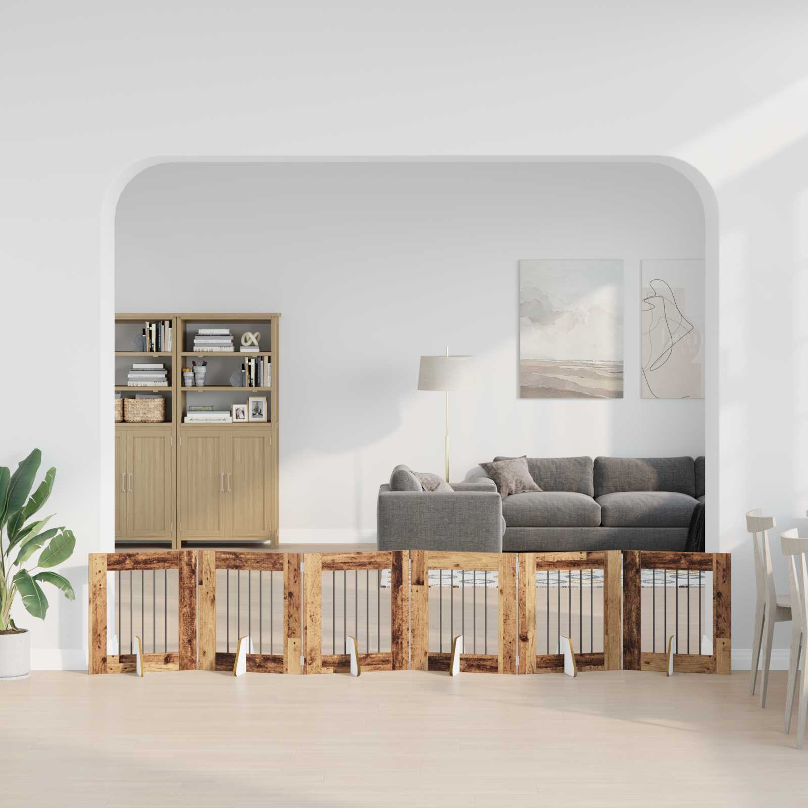 vidaXL Bramka dla psów z podpórkami 6 pcs Stare drewno 60 x 60 cm