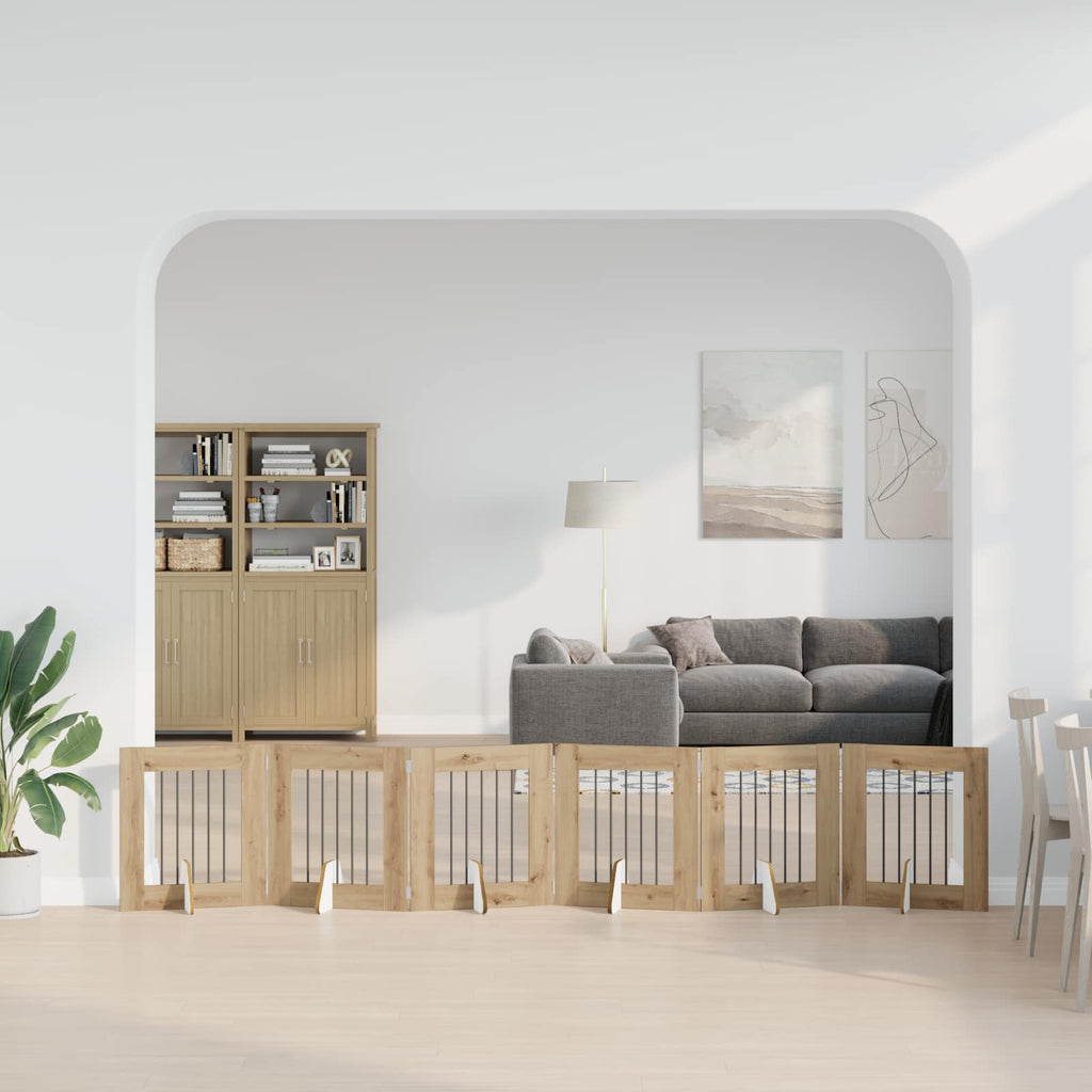 vidaXL Składana bramka dla psa z podpórkami 6 szt. Dąb artisan 362 cm