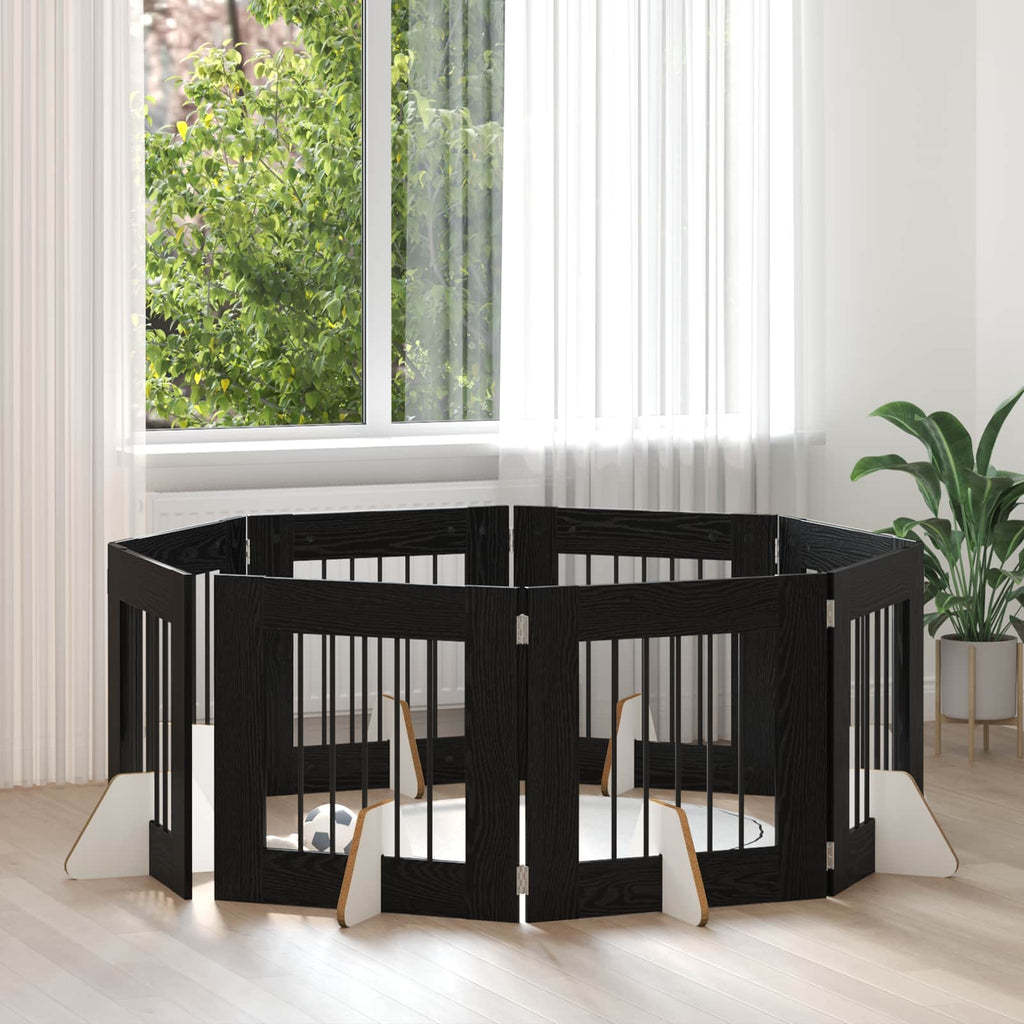 vidaXL Bramka dla psów z podpórkami 8 pcs Czarny dąb 60 x 60 cm