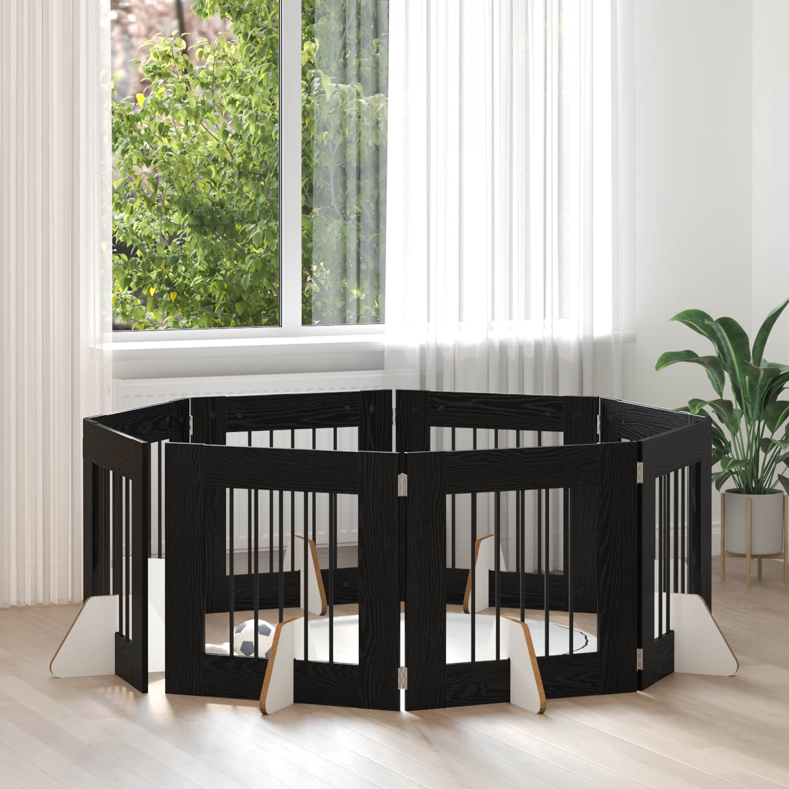 vidaXL Bramka dla psów z podpórkami 8 pcs Czarny dąb 60 x 60 cm