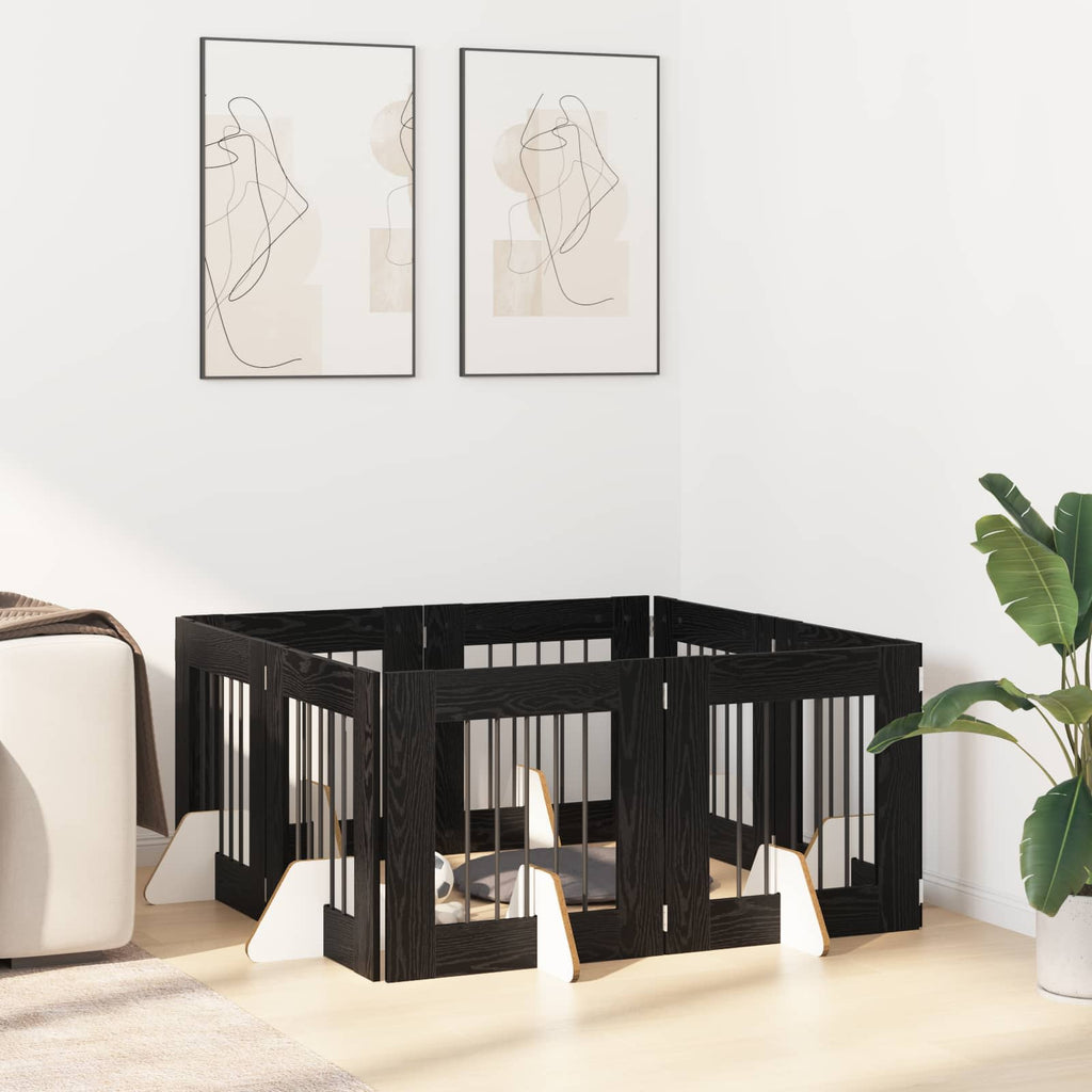 vidaXL Bramka dla psów z podpórkami 8 pcs Czarny dąb 60 x 60 cm