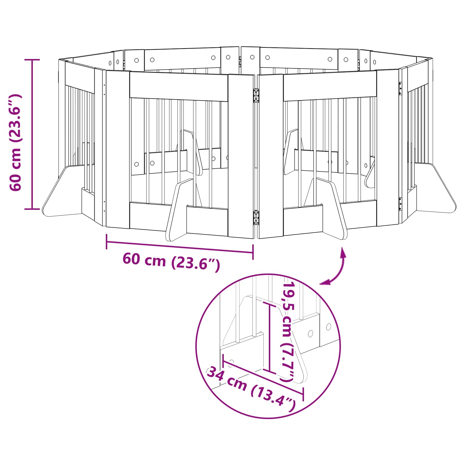 vidaXL Bramka dla psów z podpórkami 8 pcs Czarny dąb 60 x 60 cm